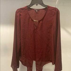 Iris Red Asymmetrical Long Sleeve Blouse